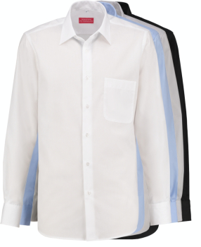 Zu sehen sind taillierte Businesshemden mit extra langem Arm (70cm) aus 100% Baumwolle